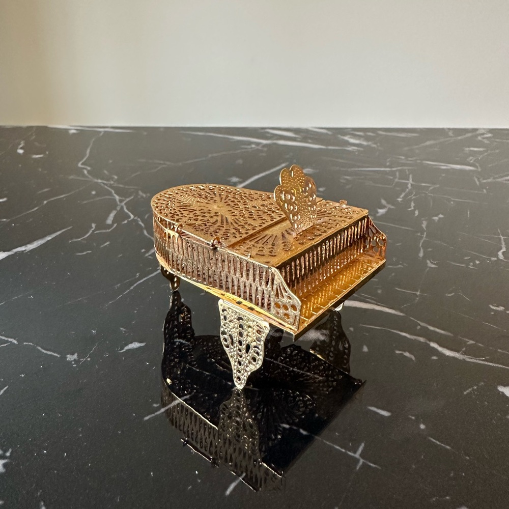 Delicate Laser Cut Filigree Brass Miniature Piano Dollhouse Furniture Vintage